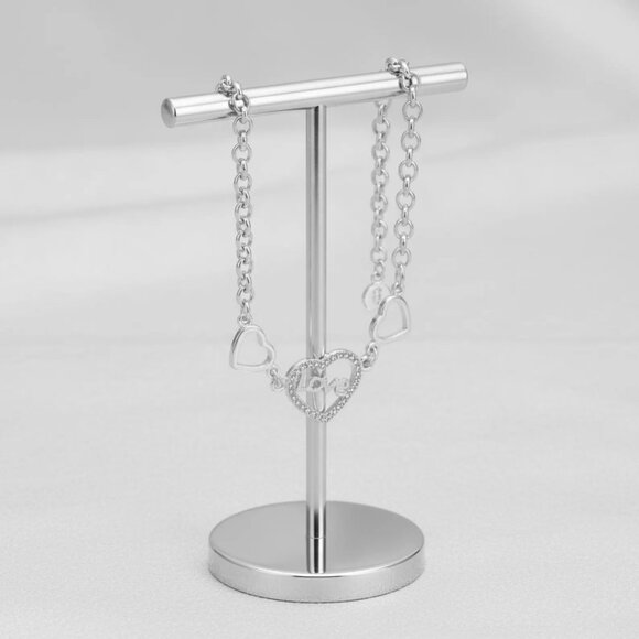 Sterling Silver Heart Bracelet, Geometric Chain, Valentine's Day Gift - Picture 4 of 6